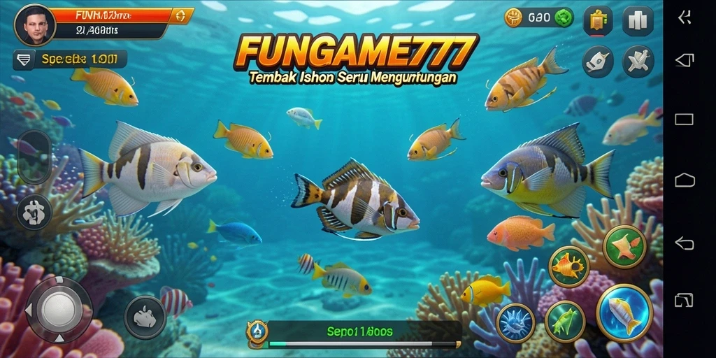 Gameplay seru FUNGame777 dengan berbagai jenis ikan untuk ditembak.