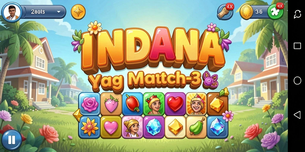 Tampilan gameplay menarik dari INDAAA dalam tantangan Match-3.