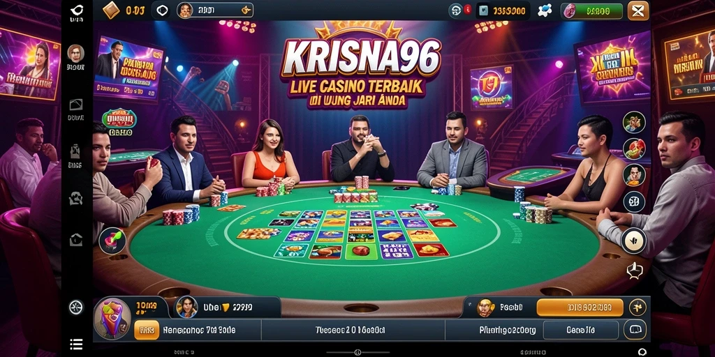 Tampilan gameplay menarik dari KRISNA96 dengan dealer live menunggu untuk bermain.