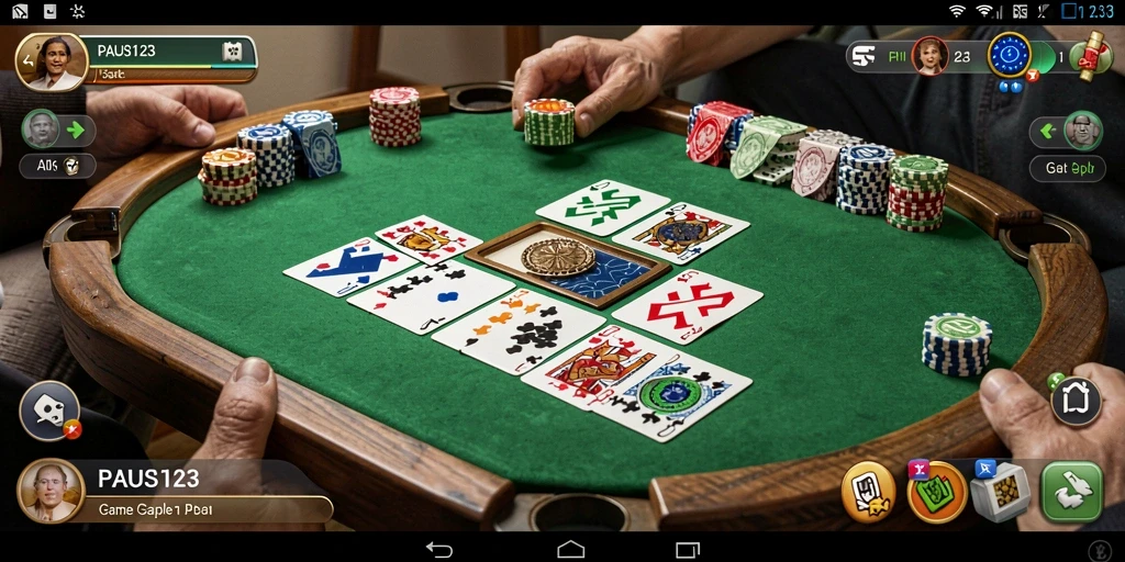 Screenshot gameplay PAUS123 menampilkan suasana seru permainan Gaple.
