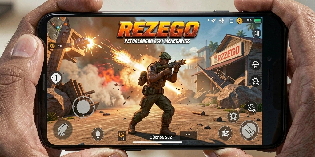 Screenshot gameplay <strong>REZEGO</strong> yang menunjukan aksi mendebarkan dalam TPS.