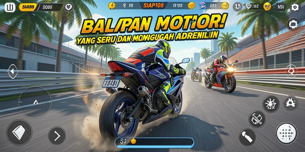 Tampilan gameplay balapan motor yang mendebarkan dan penuh aksi.