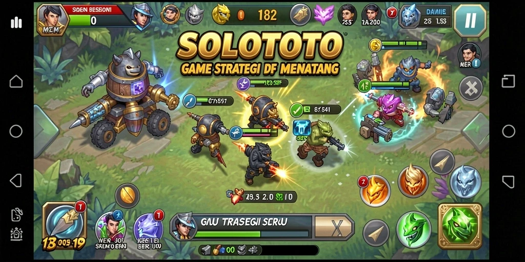 Screenshot utama SOLOTOTO menampilkan pemain tengah merancang strategi untuk menang.