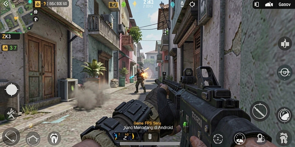 Tangkapan layar gameplay menarik dari ZK3 yang menunjukkan aksi tembak-menembak.
